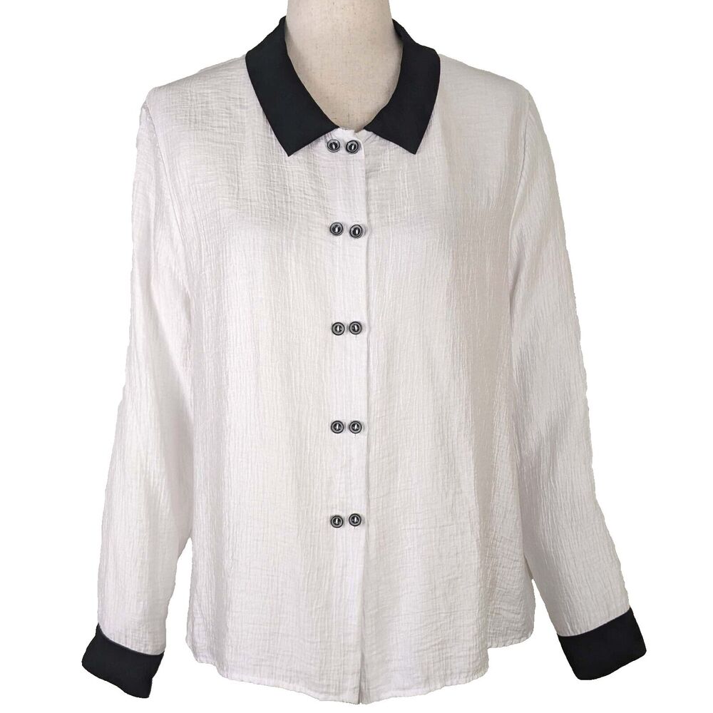 Niche Nilgun Derman Women's LG White Crinkle Viscose Button Front Top Blouse
